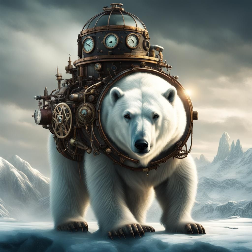 Steampunk Polar Bear Digital Matte Painting