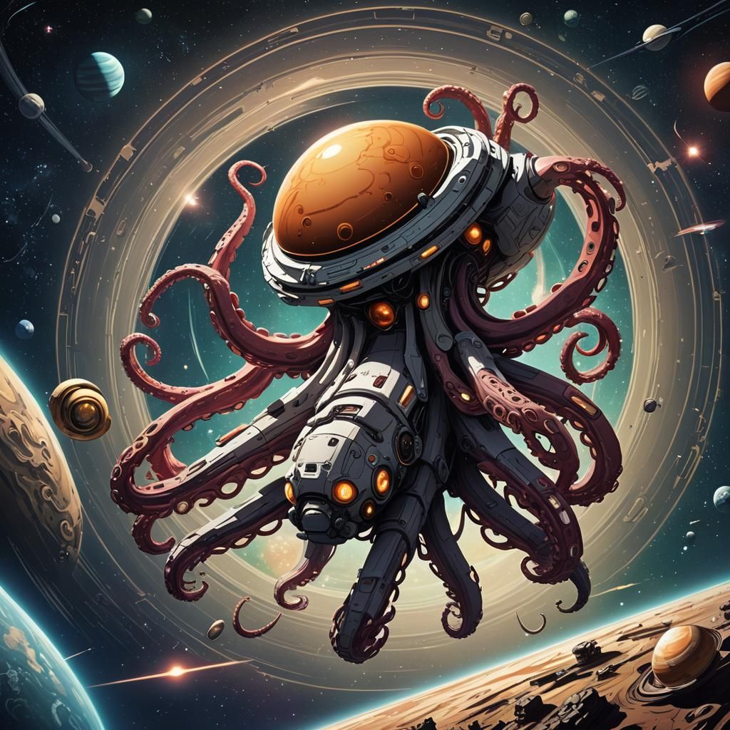 Anime Space Octopus Journey to Saturn