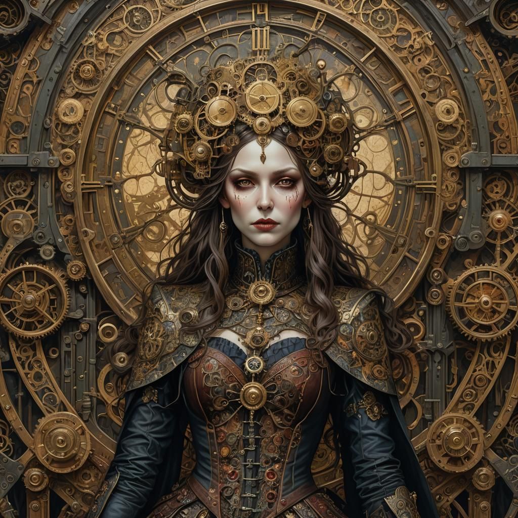 Steampunk Vampiress Portrait in Jan van Eyck Style