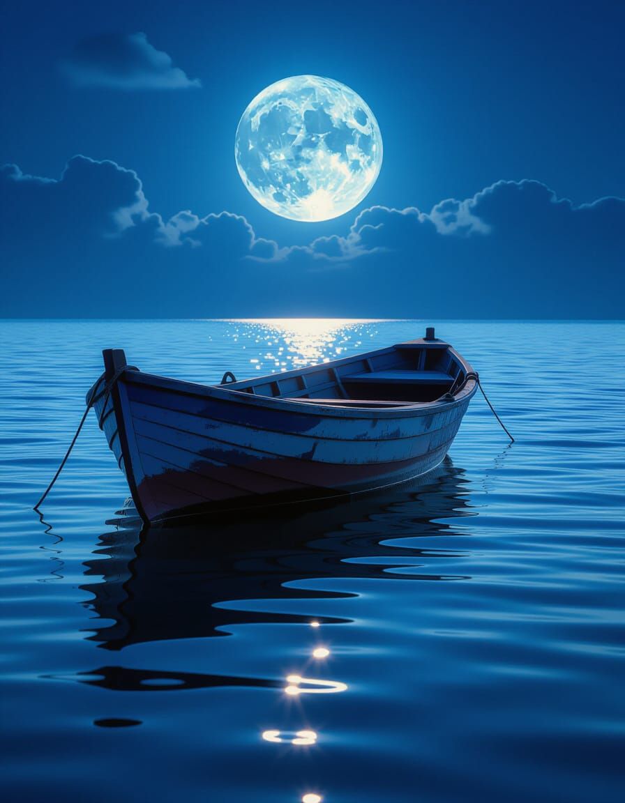 Ethereal Moonlit Rowboat on Still Water