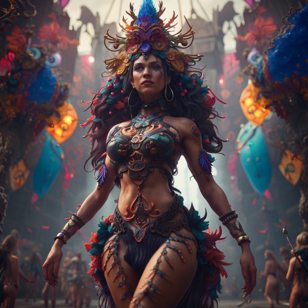 Detailed Fantasy Festival Woman in 8K Resolution