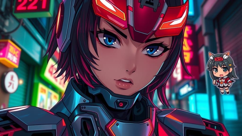 Cyberpunk Super Sentai Heroine in Neon Alley