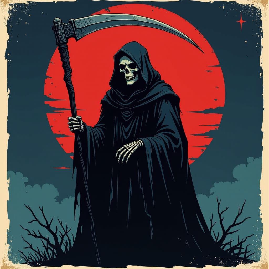 Grim Reaper Gothic Horror Poster Illustration