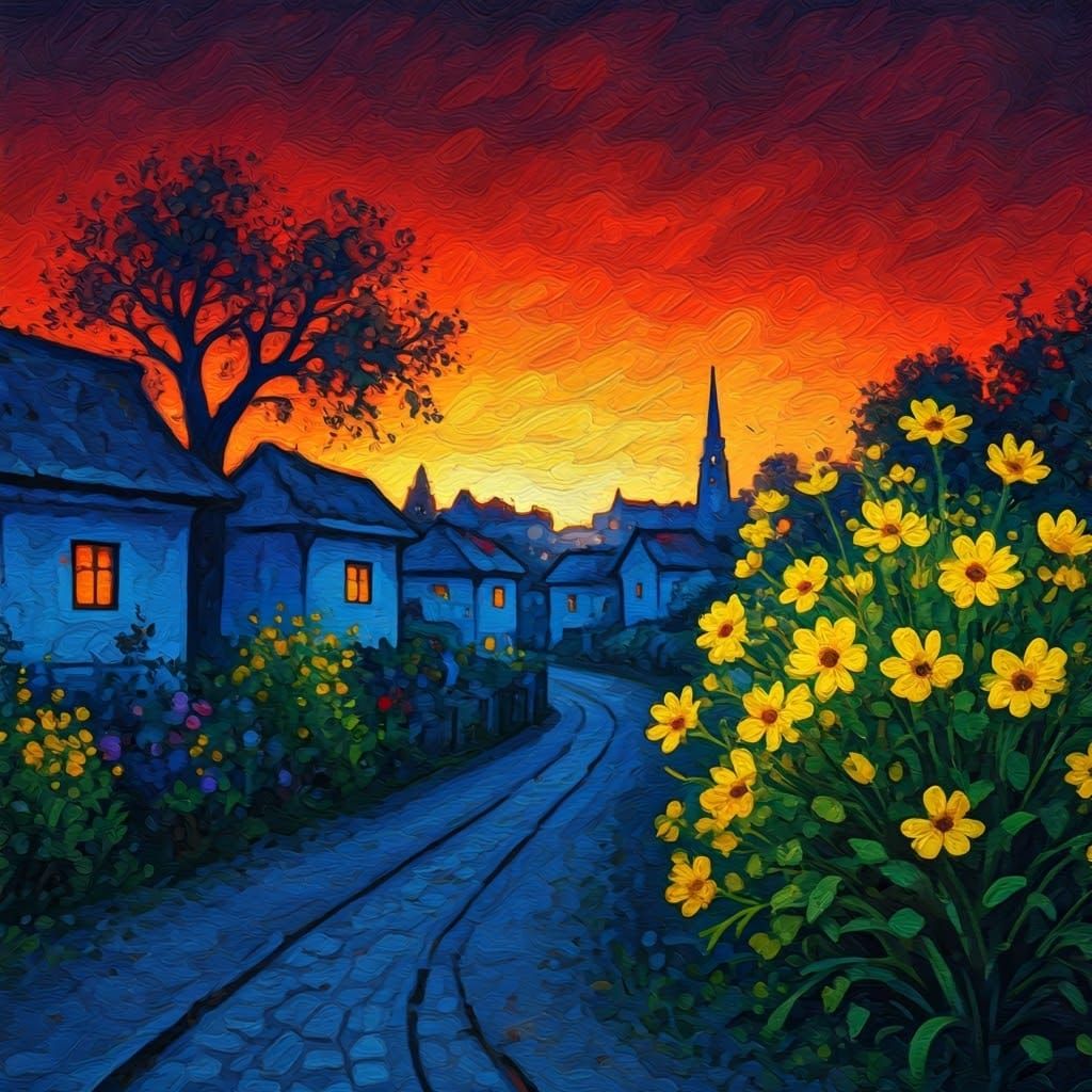 Chagall-esque Village in Digital Oil Painting Style