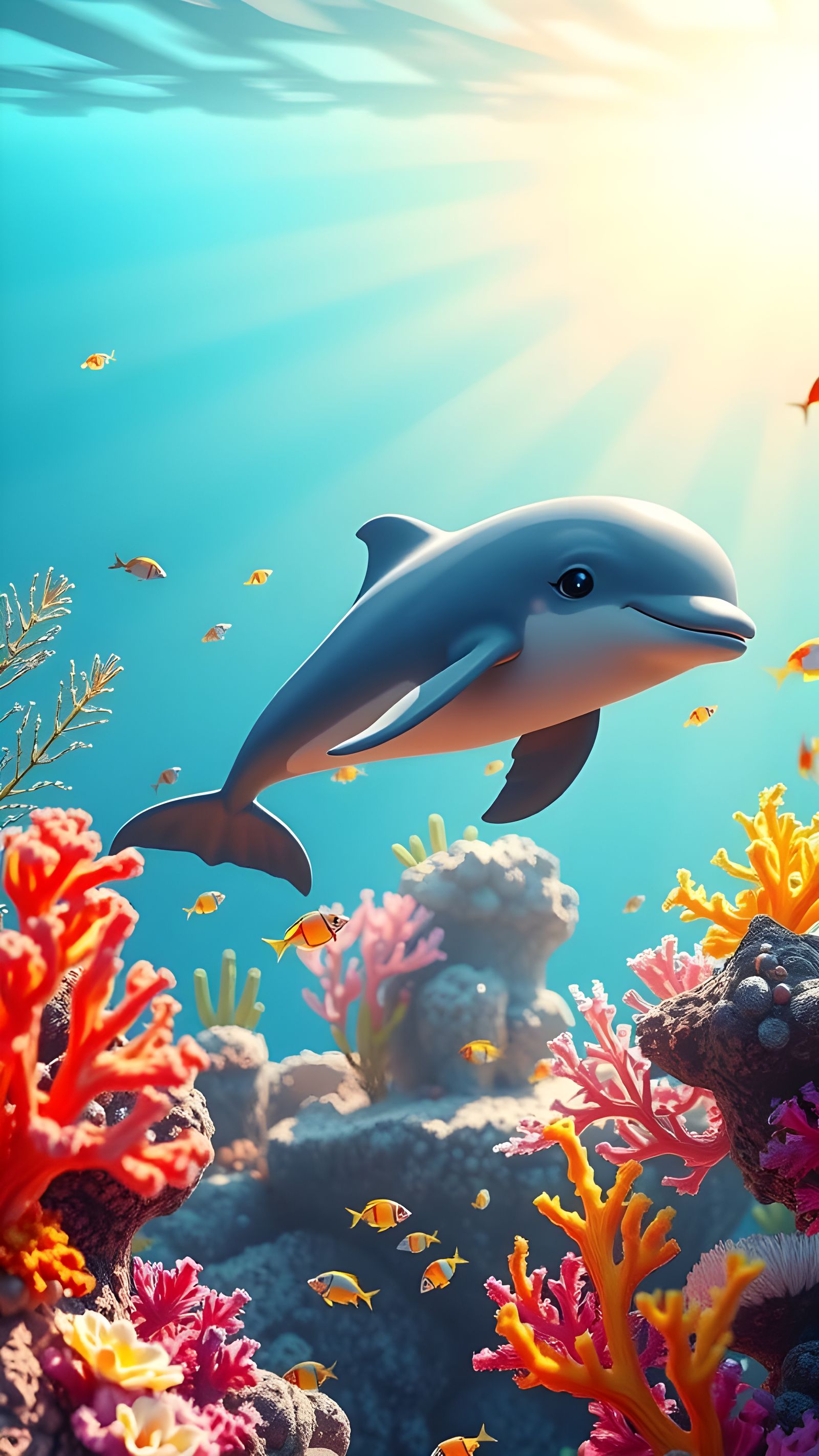 Vibrant Underwater Scene in Whimsical 3D Digital Art