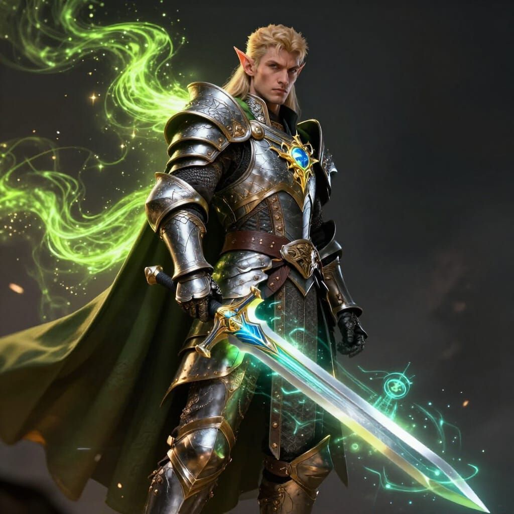 Half-Elf Paladin in Dragon Armor with Plasma Sword