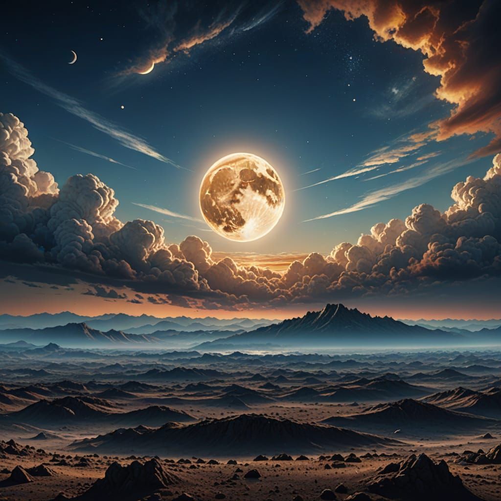 Earthrise Over Moon in Digital Painting Style
