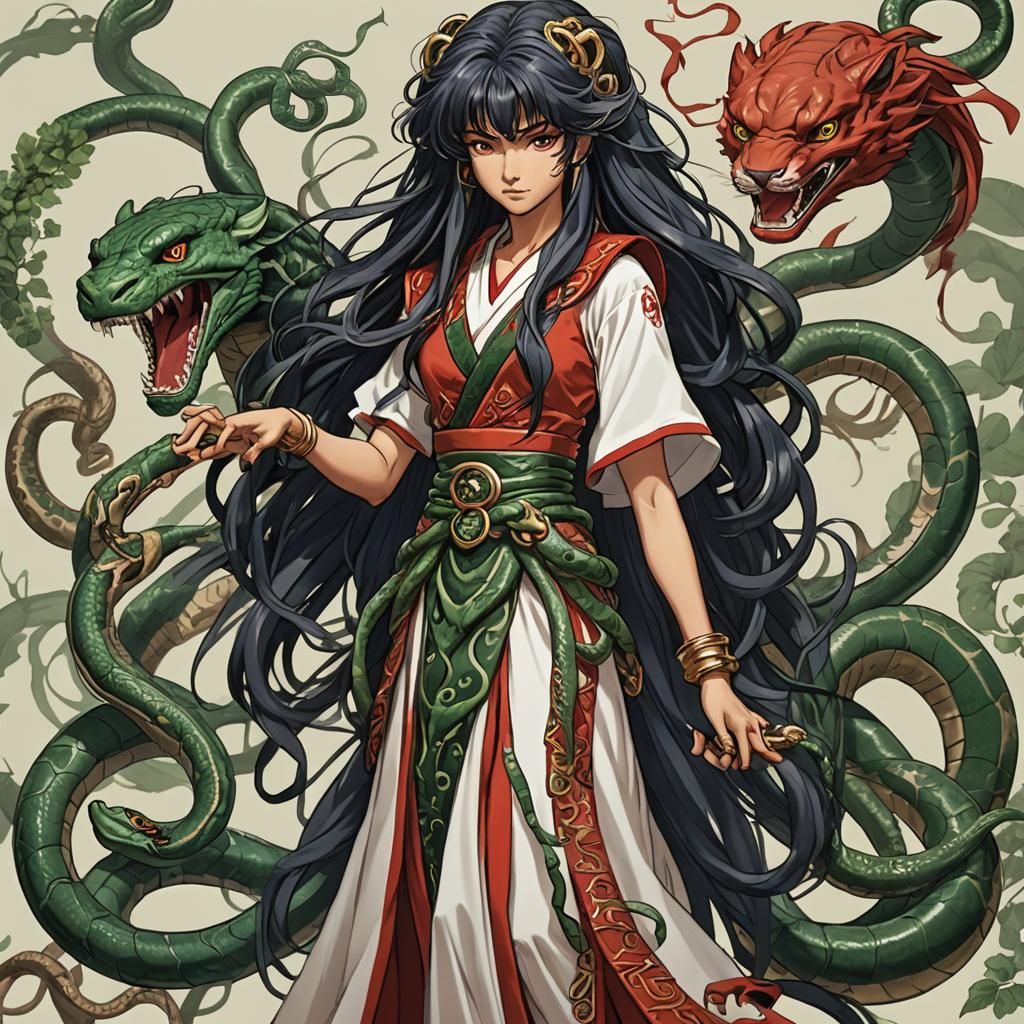 Medusa in Inuyasha Style with Realistic Snakes