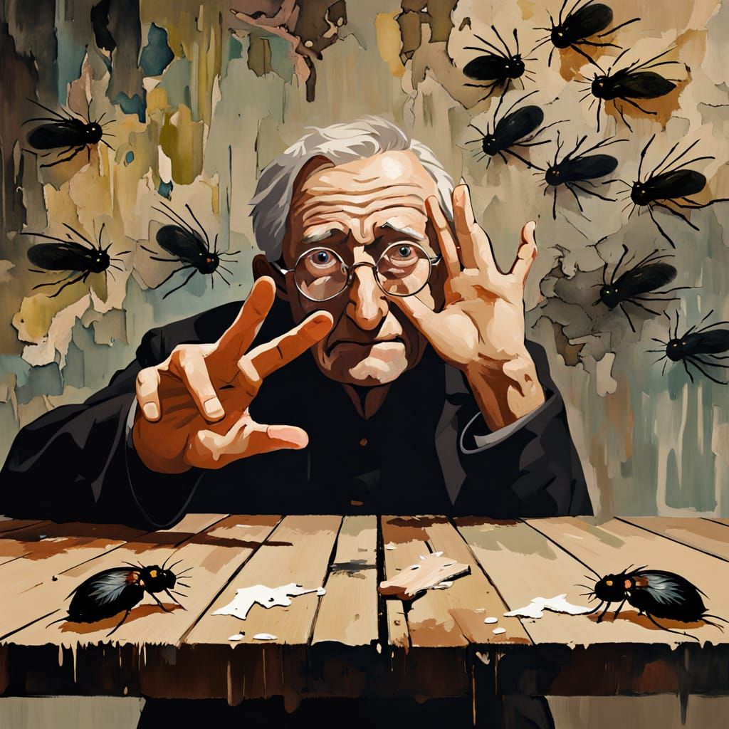 Eerie Candlelit Portrait of Old Man as Abstract Painting