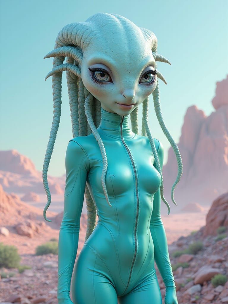 Alien Woman Portrait in Dreamy Digital Art Style