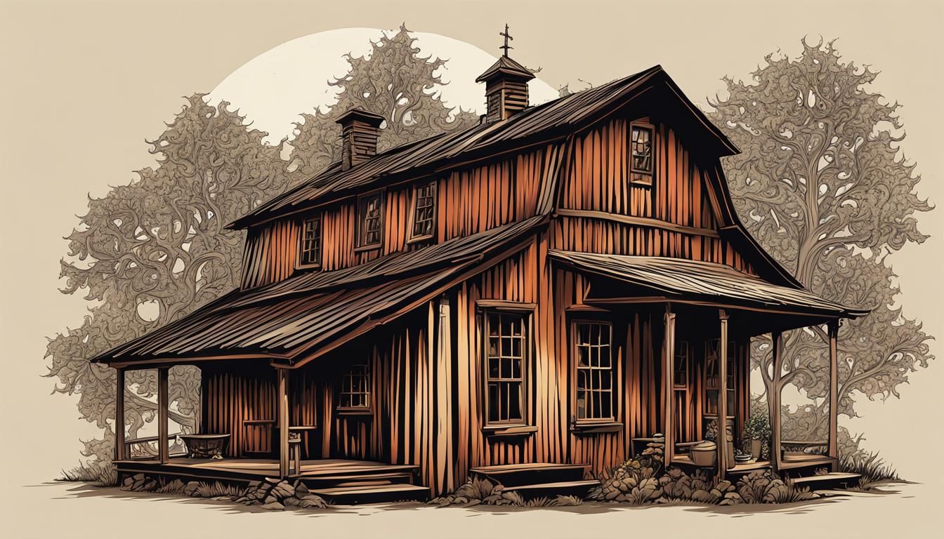 Rustic Country Store in Woods with Zentangle Elements