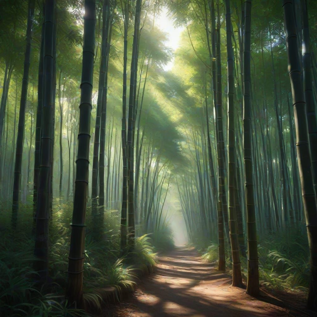 Gouache Style Bamboo Grove in Kyoto