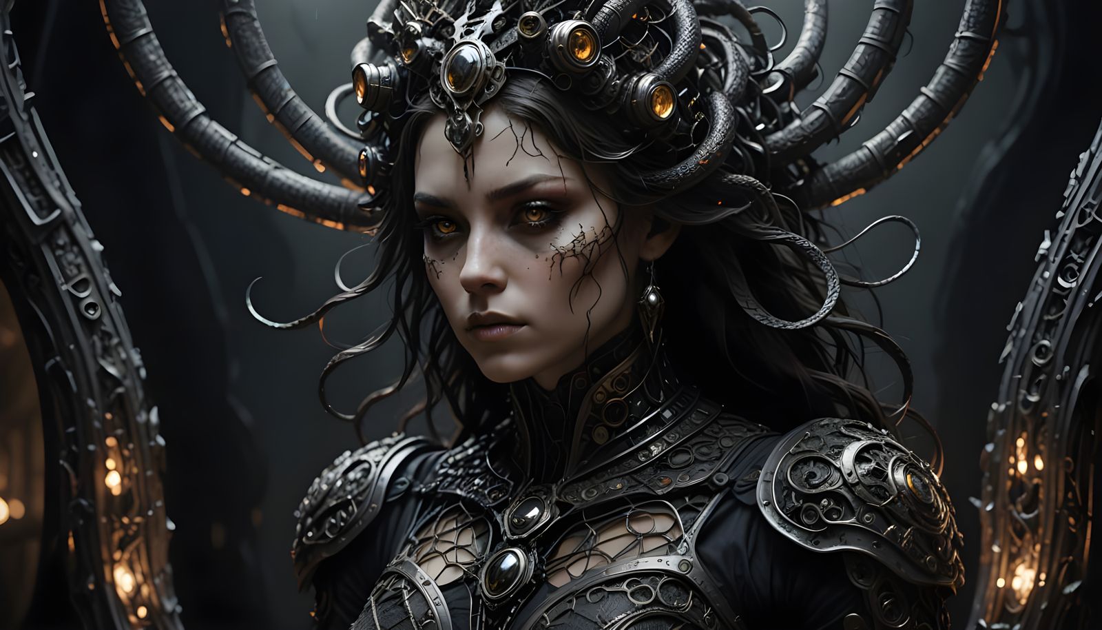 Dark Futurist Goddess with Snake Eyes
