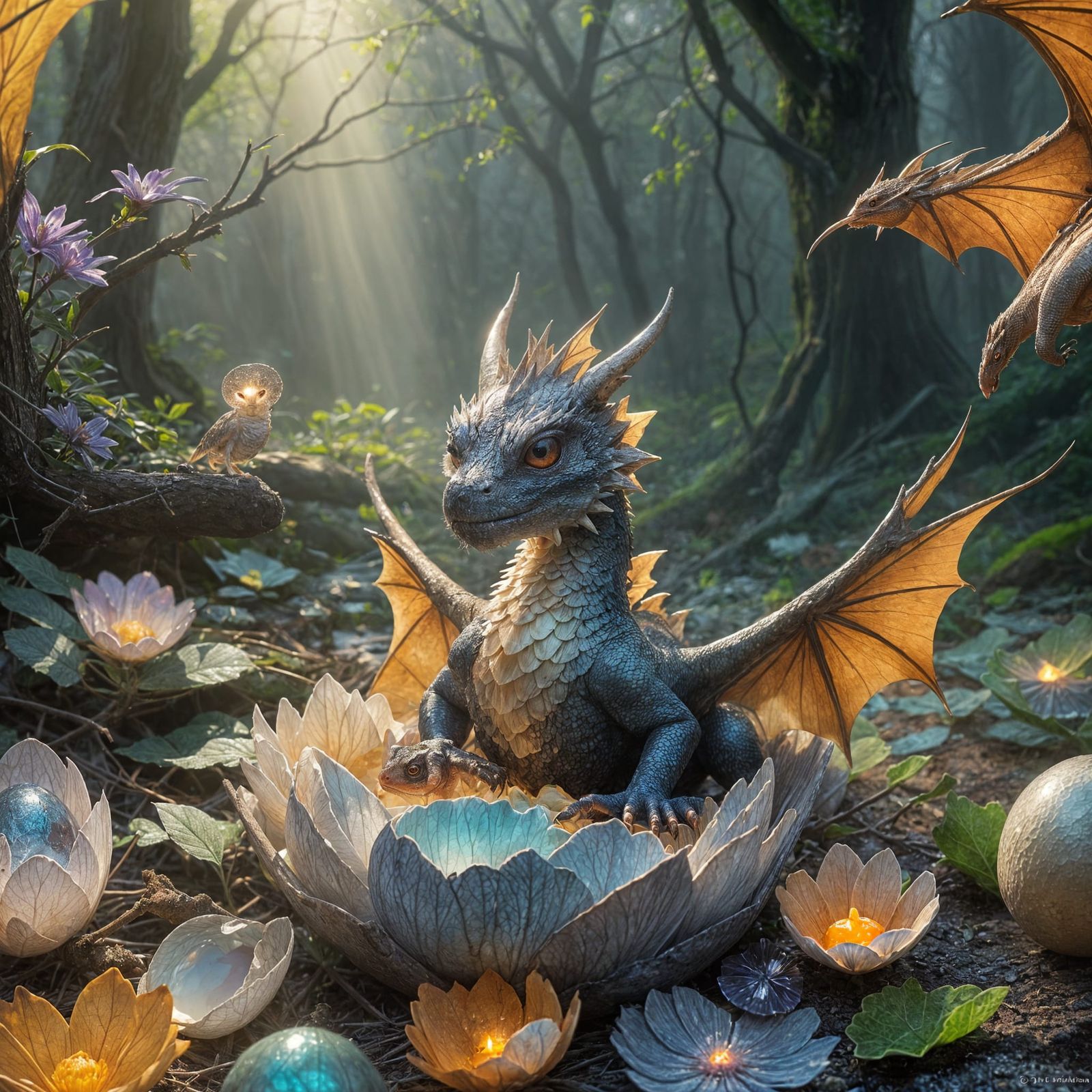 Baby Dragon Emerges in Misty Dawn