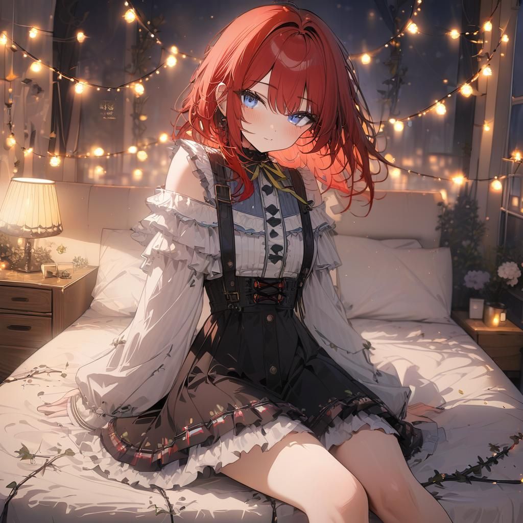 Girl with Red Hair in Cottagecore Setting