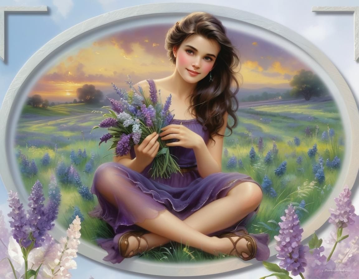 Ethereal Woman in Lavender Field, Fantasy Art