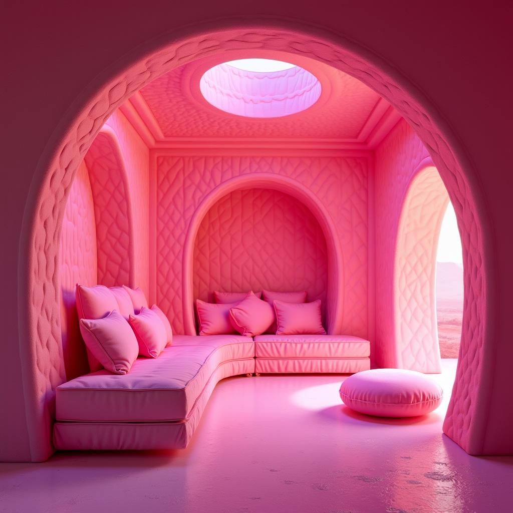 Bubblegum Pink Mansion with Cushions: Fantasy Art