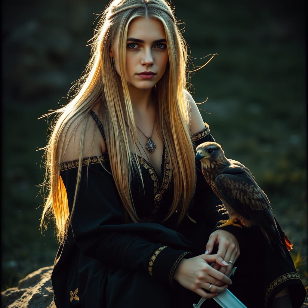 Scandinavian Warrior Woman in Rembrandt-Inspired Cinematic S...