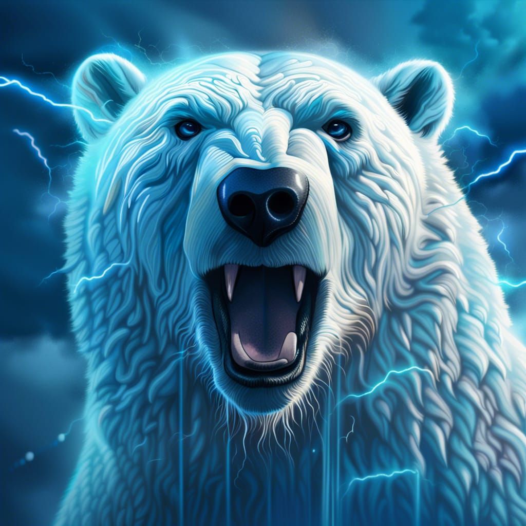 Polar Bear God of Thunder in Lightning Storm