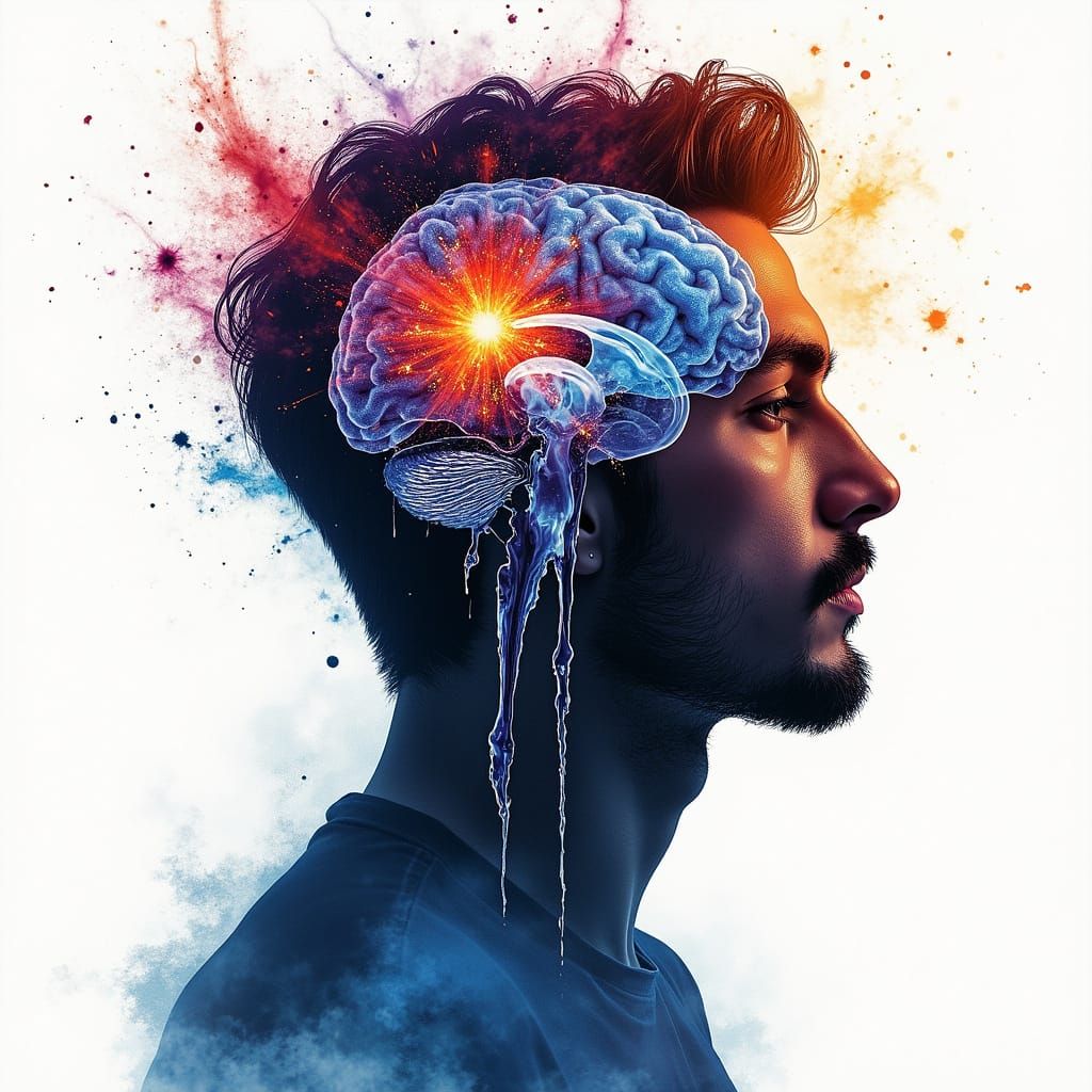 Cosmic Brain Silhouette Double Exposure Portrait