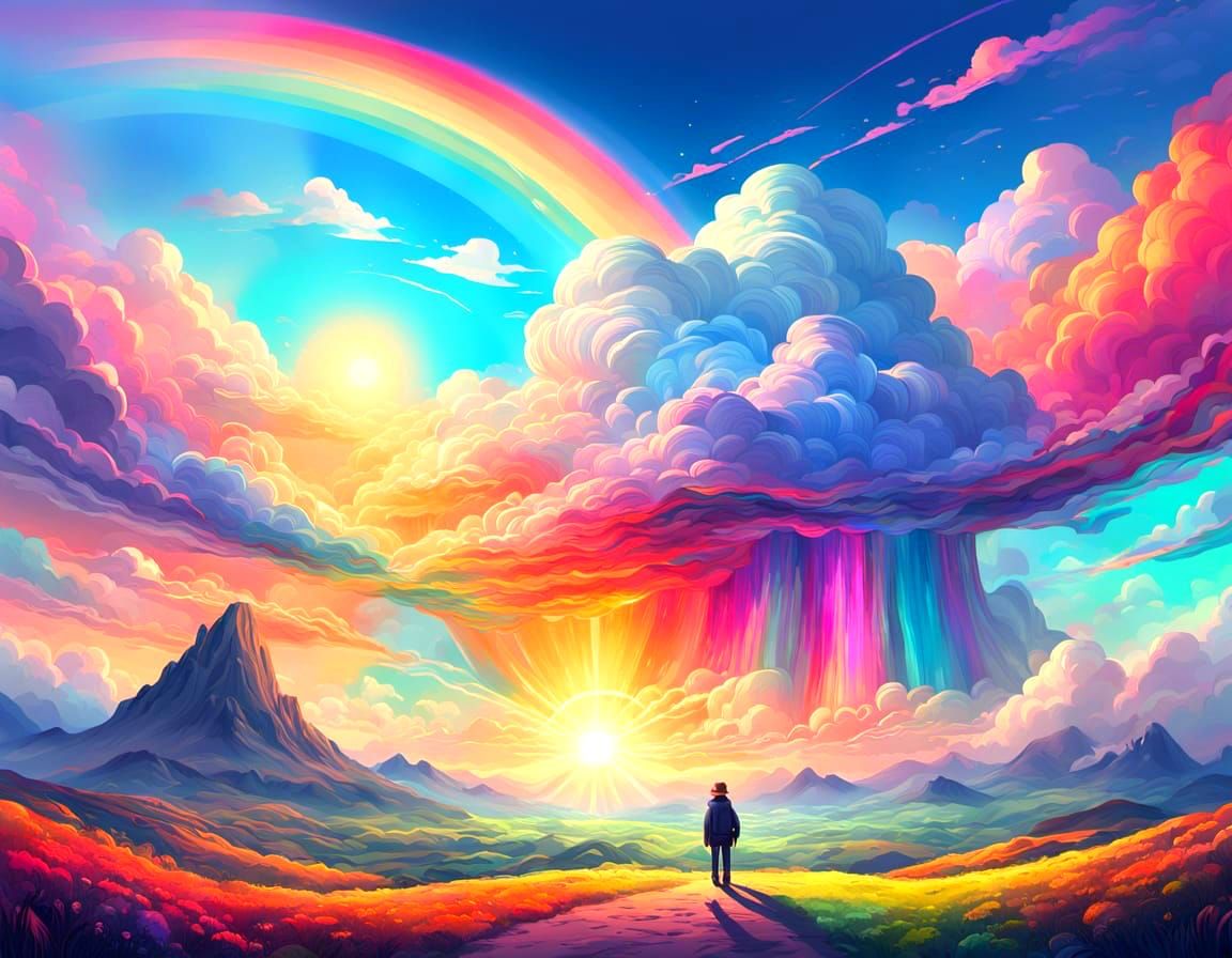 Iridescent Rainbow Landscape in Ink