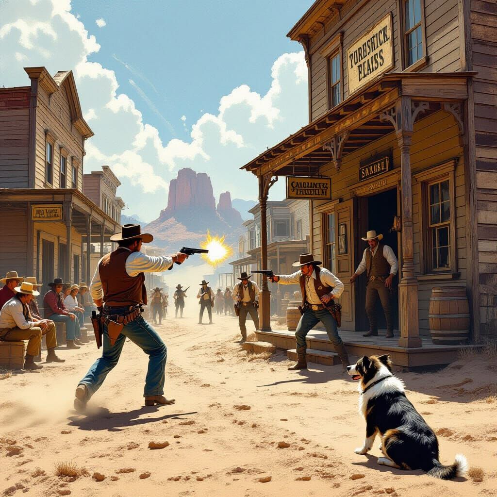 Gunslingers Duel in Dusty Western Town
