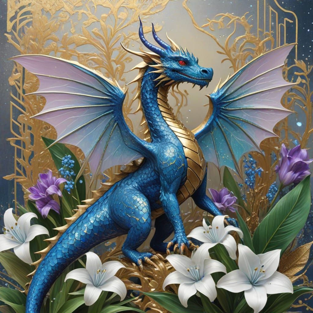 Purple Dragon in Graffiti Art Style with Flowers