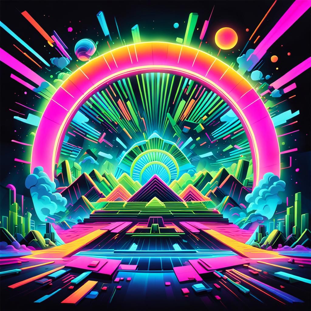 Vibrant Fluorescent Abstract Shapes with Glowing Neon Colors