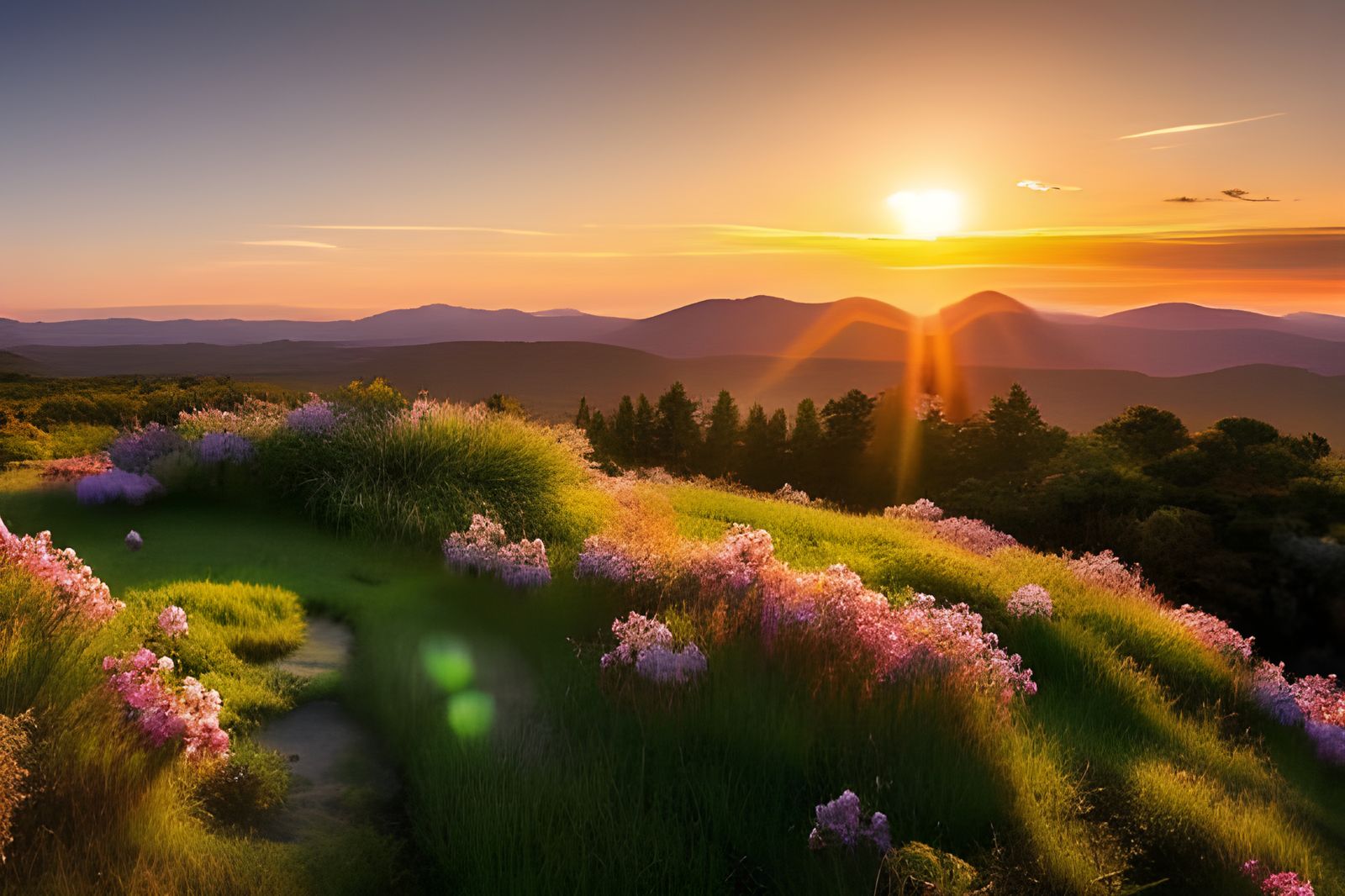 Picturesque Sunset Pond with Water Lilies