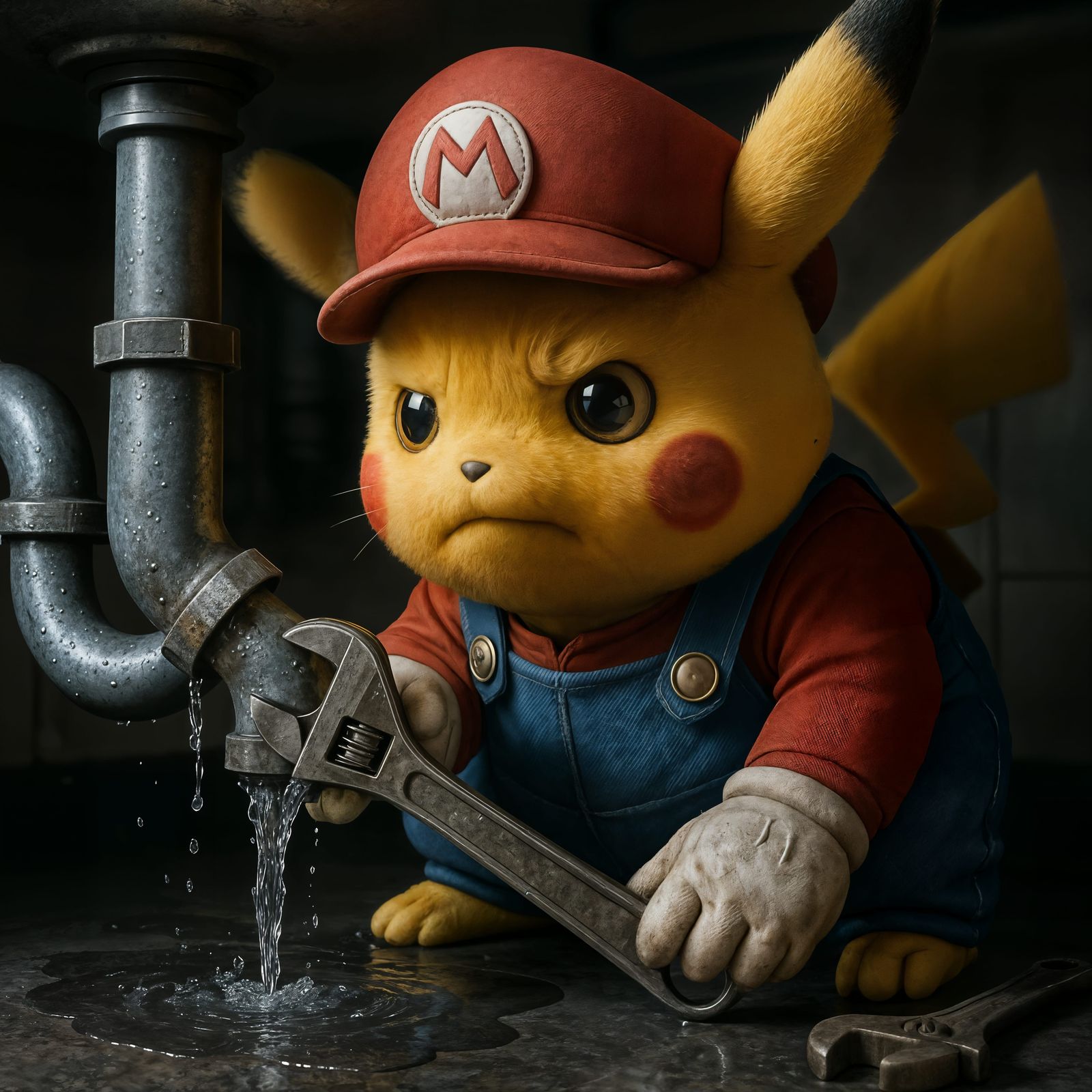 Pikachu as Mario Plumbing Leak, CGI Render