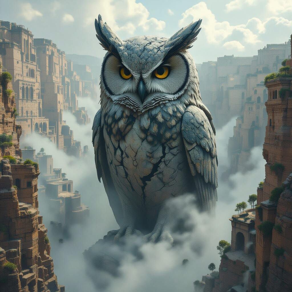 Colossal Owl Statue Guards Abandoned Canyon City