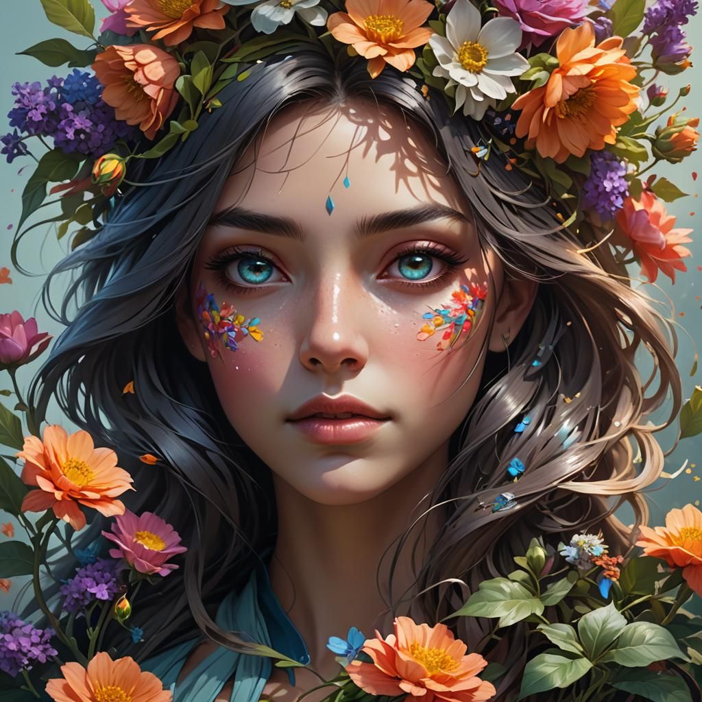 Woman with Flowers: Hyperdetailed Artgerm-Style Portrait