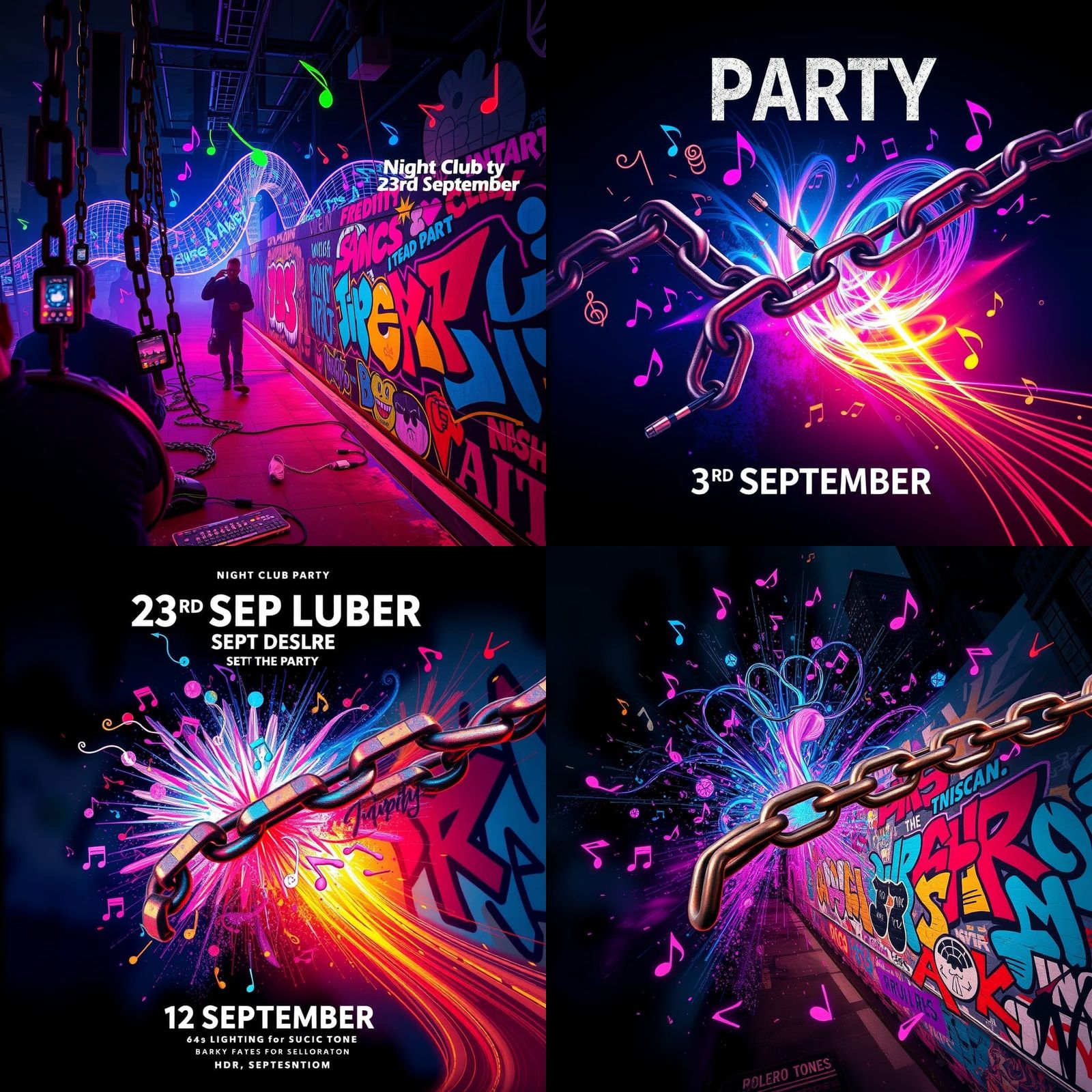 Night Club Flyer Design: Abstract Chains and Music