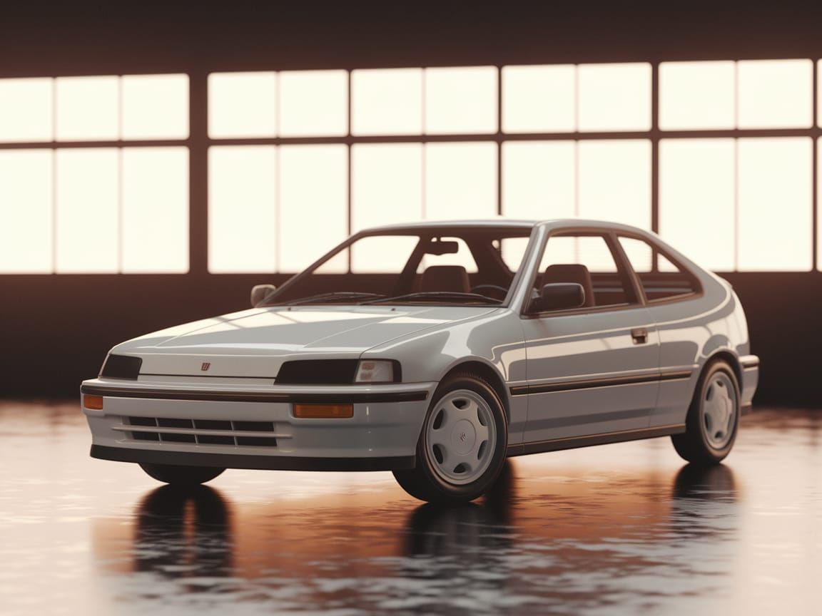 Vintage Japanese Hatchback in Warm Garage Lighting