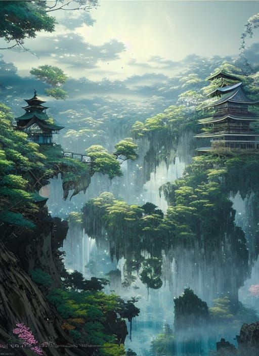 Epic Japanese Ink Landscape in Digital Illustration