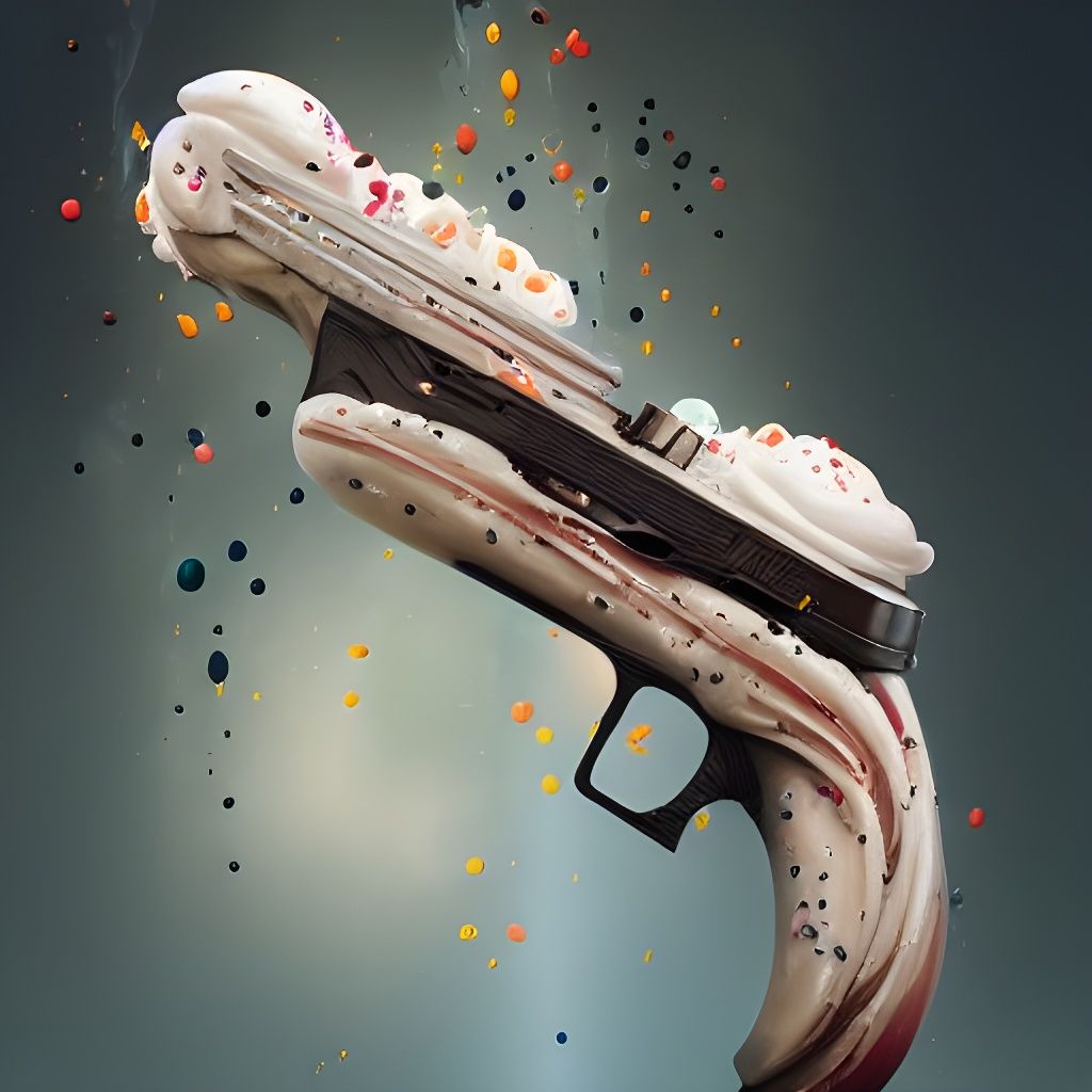 harmless gun that can only fire ice cream by greg rutkowski...
