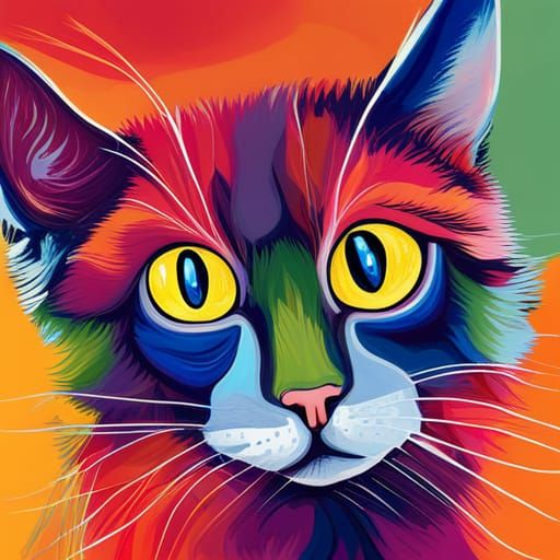 Abstract Cat Portrait in Complementary Colors