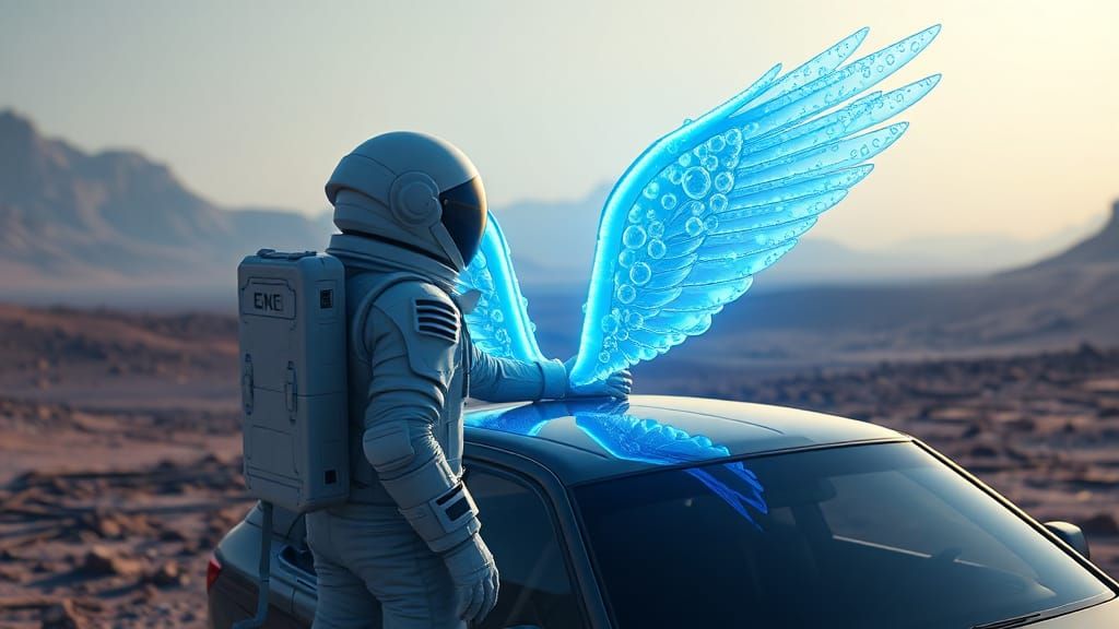 Astronaut Finds Ethereal Wings on Alien Planet