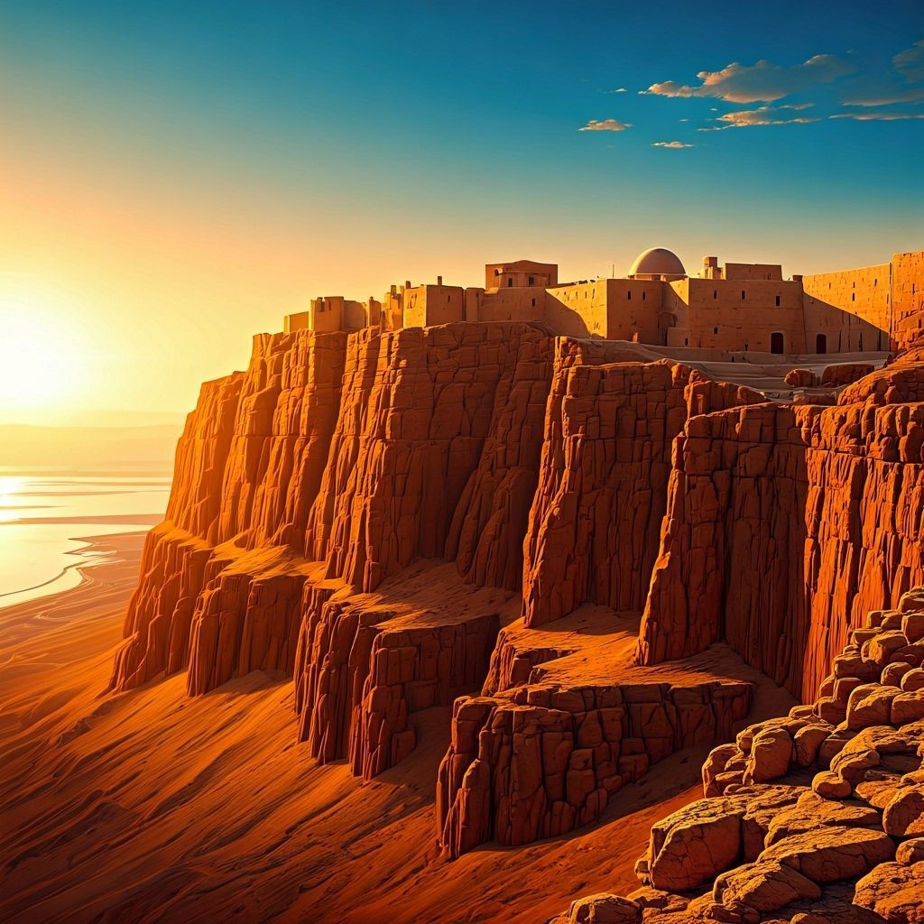 Masada Fortress at Sunrise in Luminist Style