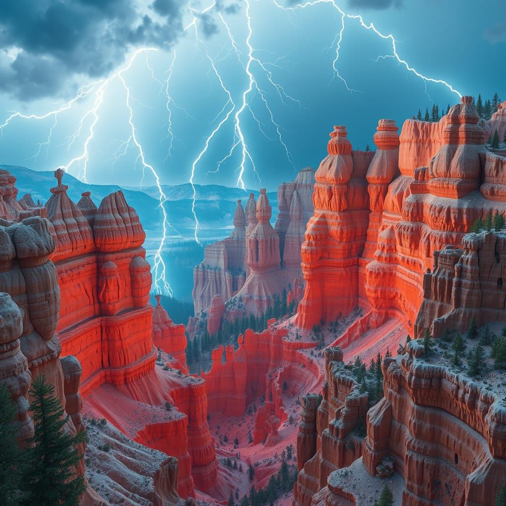 Cyberpunk-Inspired Lightning Storm Over Bryce Canyon