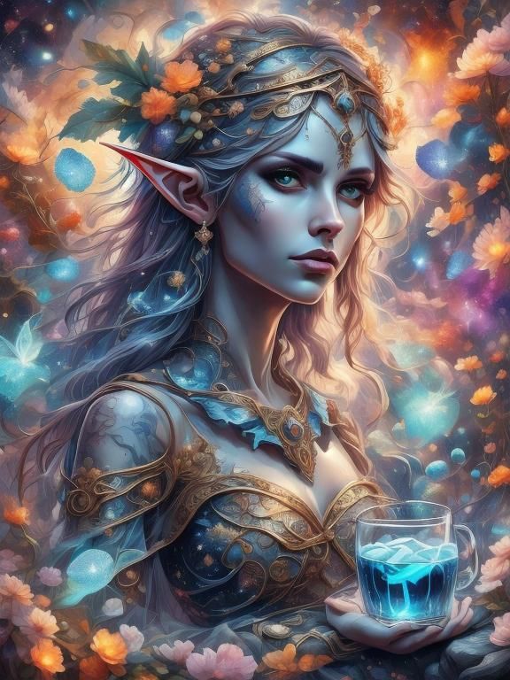 Ethereal Elf Mixologist with Detailed Eyes
