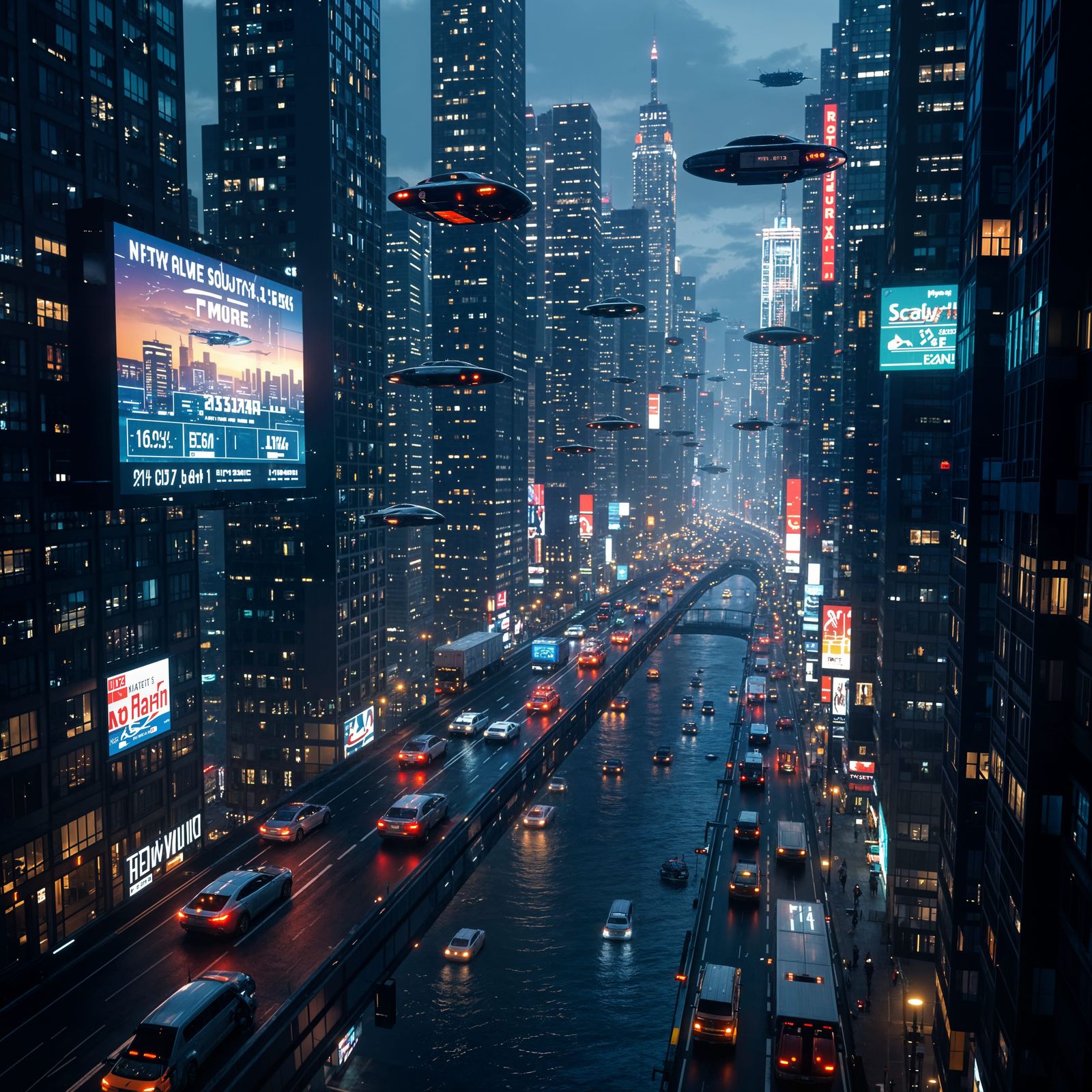 New York City 2150: Futuristic Metropolis with Flying Cars
