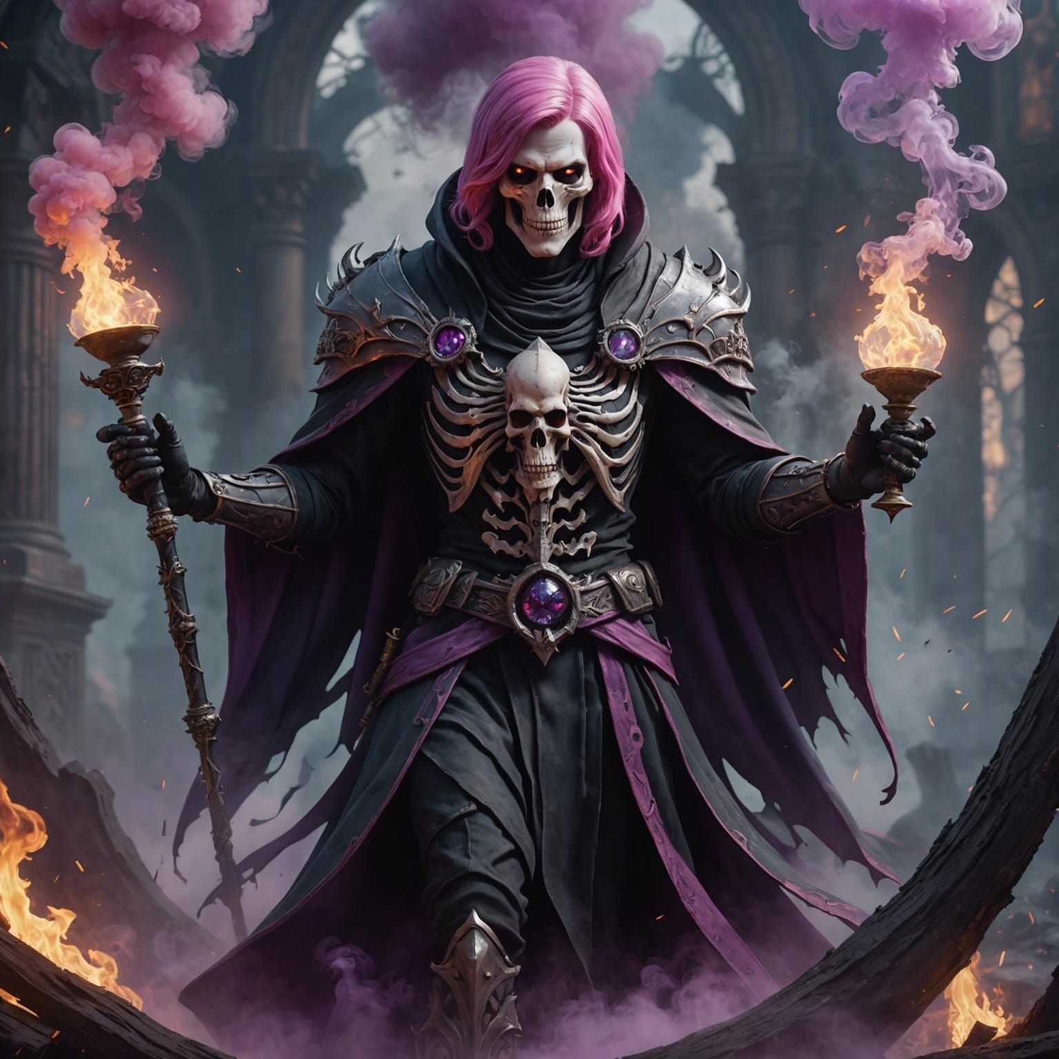 Pink Haired Reaper in a Fantastical Digital Painting