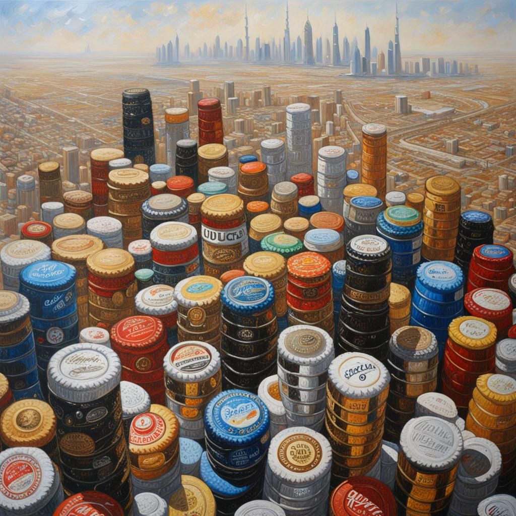 Futuristic Dubai Cityscape Built of Beer Caps