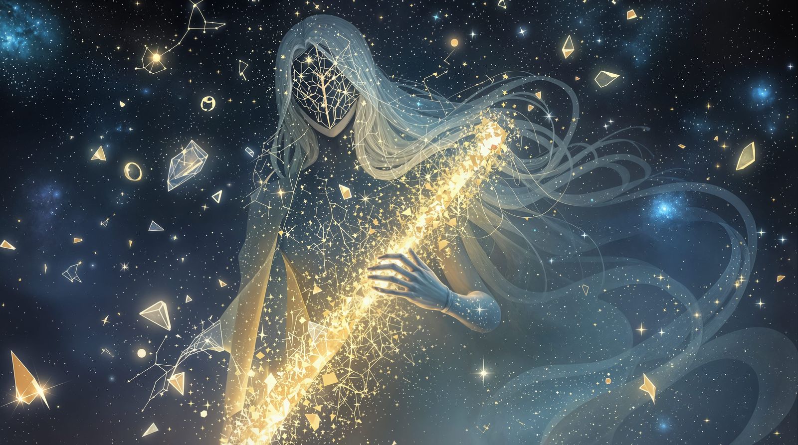 Ethereal Starlight Harpist in Cosmic Dreamscape