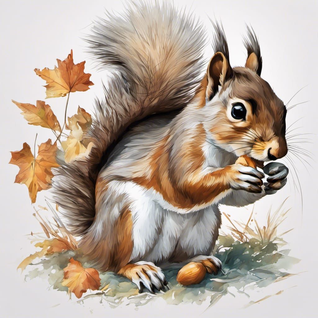 Squirrel Eating Nuts: Da Vinci-Style Autumn Sketch