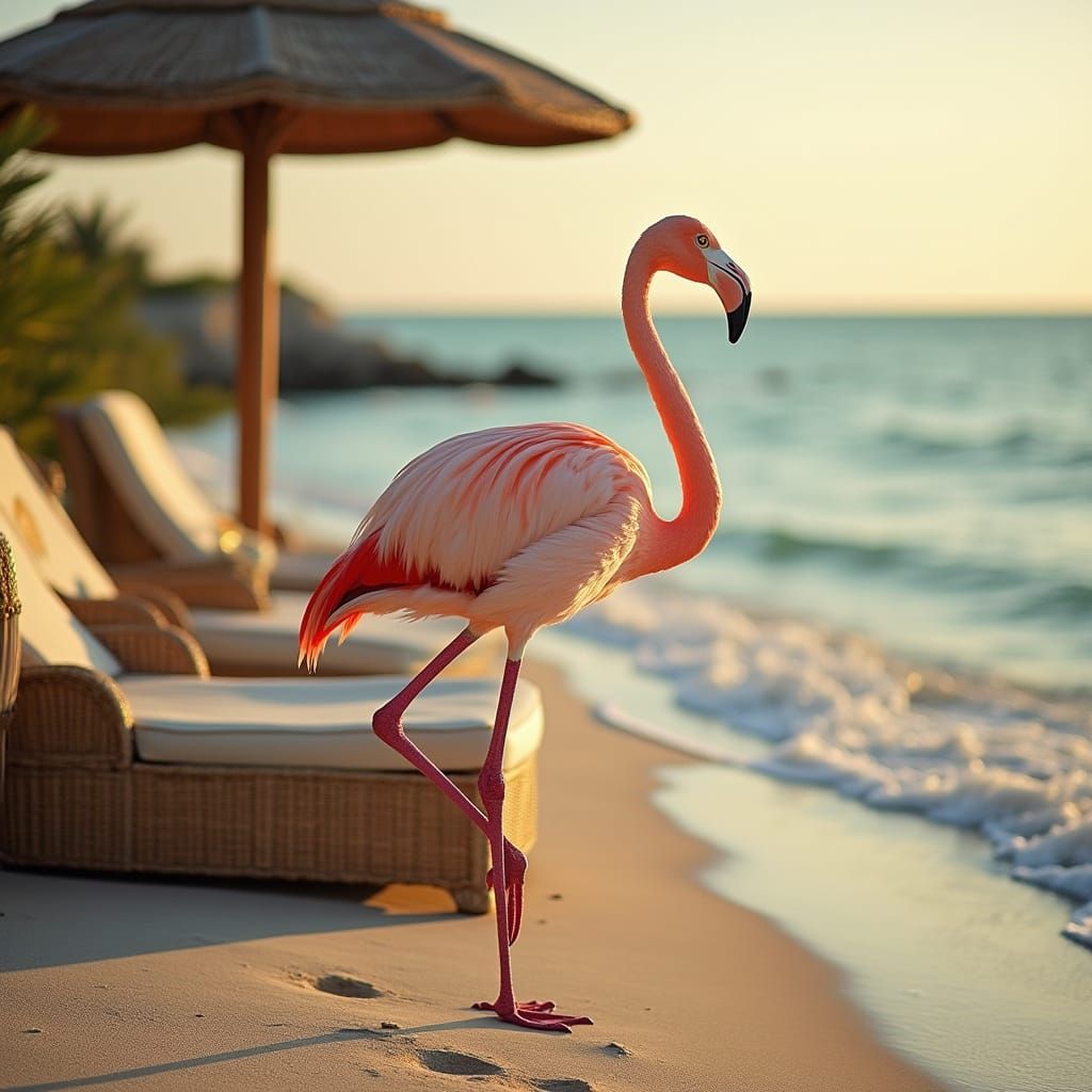 Regal Flamingo in Elegant Seaside Setting