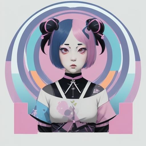 Pastel Kawaii Goth Japanese Female in Pop Art Style