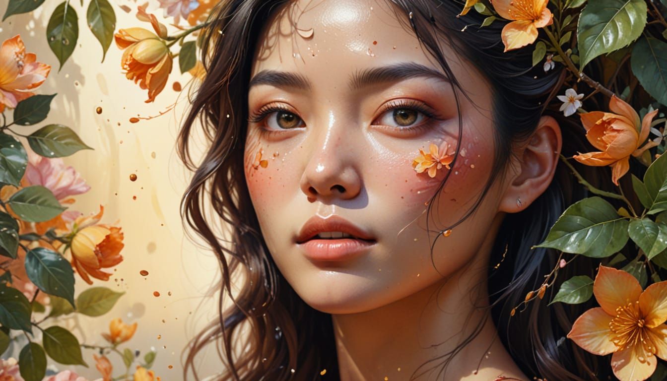 Floral Woman Portrait in Watercolor Style