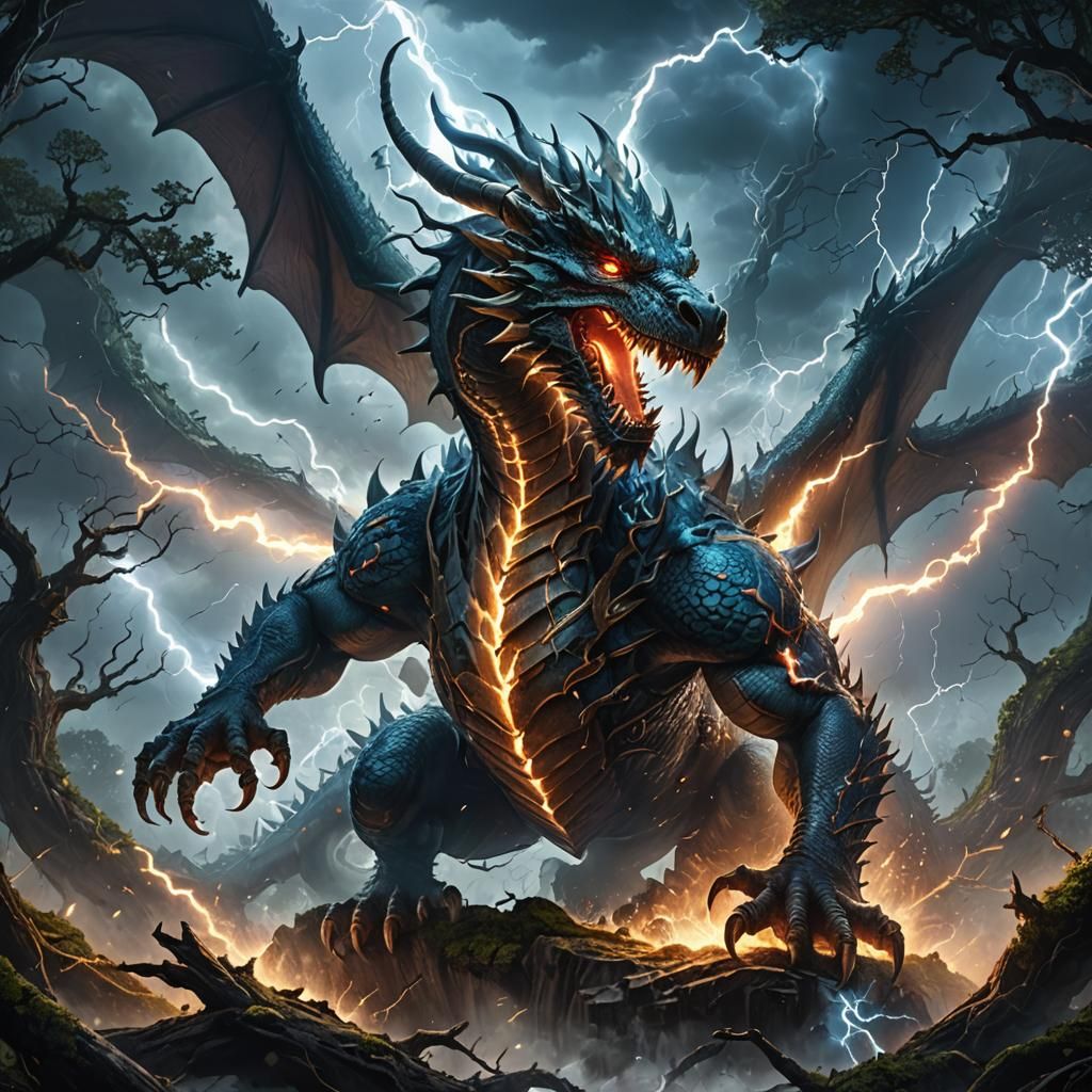 Dragon Erupts from Stormy Mystic Forest in Cinematic Lightin...